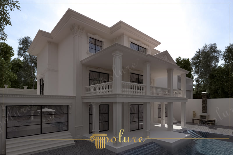 Poliüretan Sütun ve Balkon Korkuluklarıyla Villa Dış Cephesi