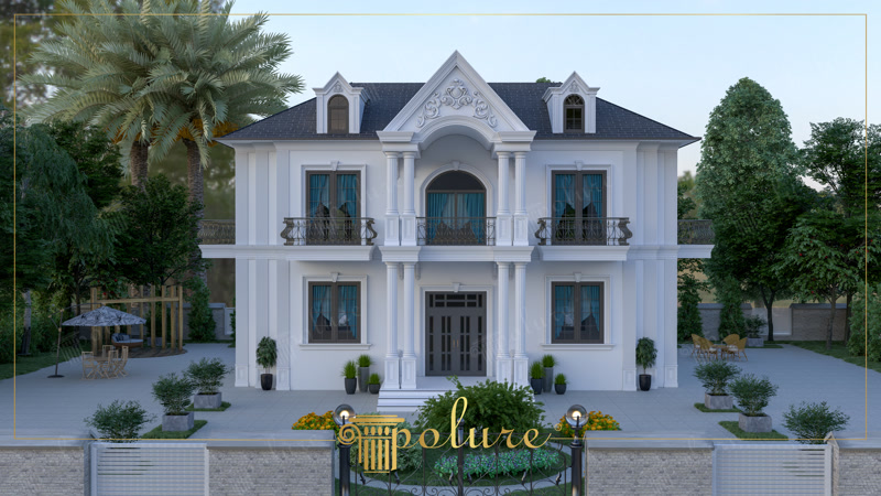 Zarif Detaylarla Süslü İki Katlı Villa Dış Cephe Tasarımı