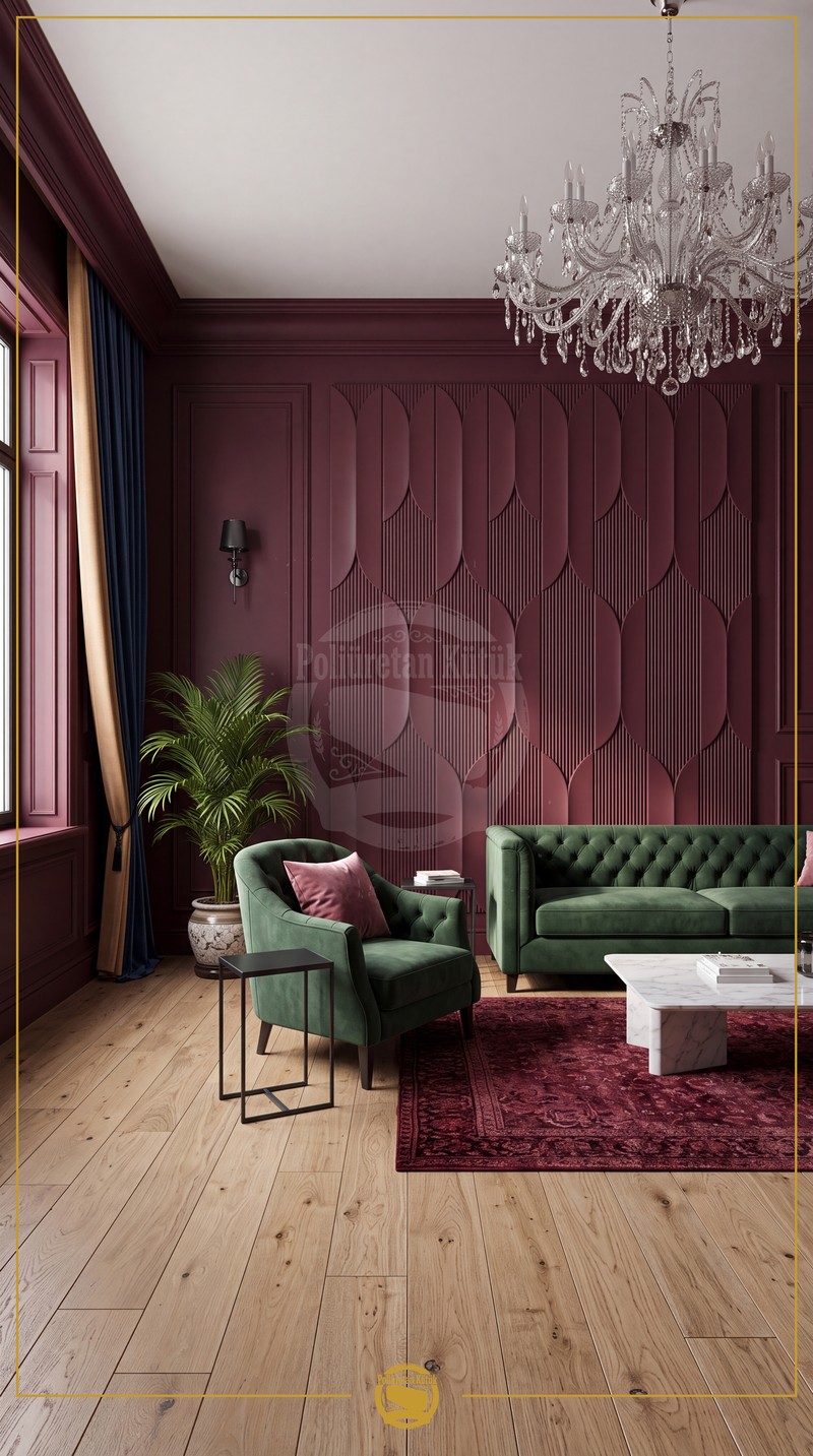 Mürdüm Tonlarında Modern Salon İçin Poliüretan Paneller