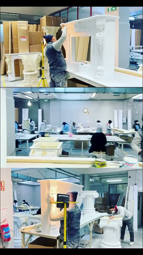 Beyaz dekoratif masa çerçevesi atölye tezgâhında yüzey işleminden geçiriliyor