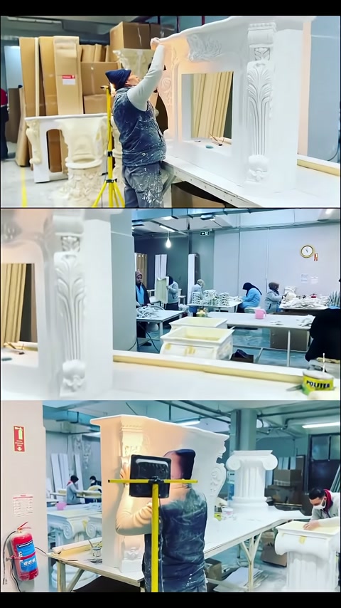 Atölye tezgâhında kabartmalı ayaklara sahip masa çerçevesi görülüyor