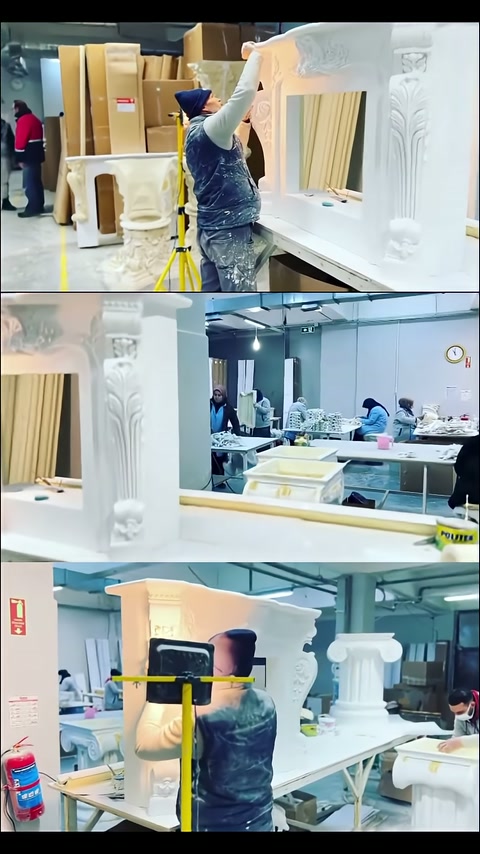 Dekoratif sütun motifli masa gövdesi üretim alanında hazırlanıyor