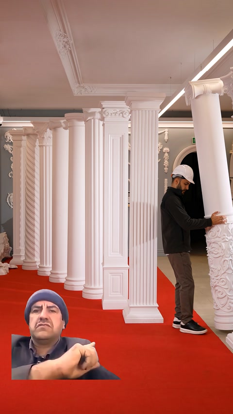 Kare tabanlı pilaster modeli diğer klasik sütunların önünde taşınıyor.