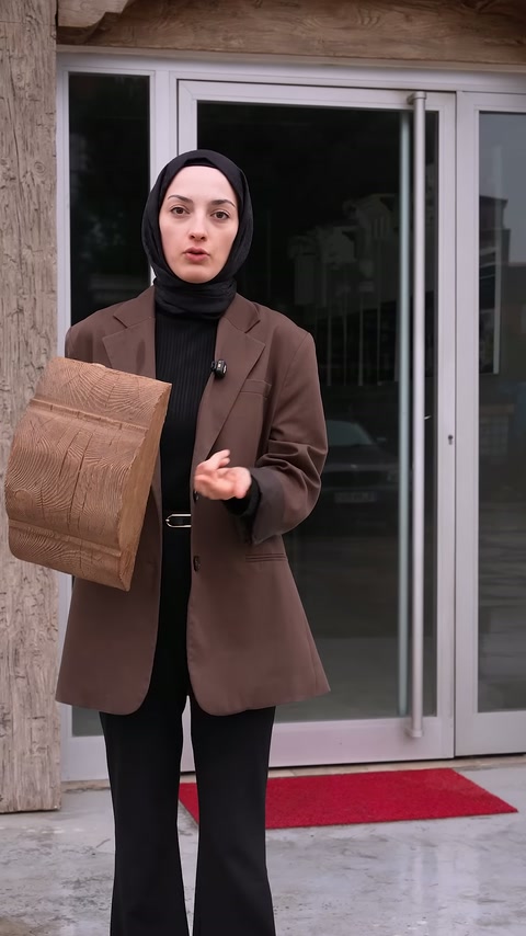 Sunucu giriş kapısı önünde elindeki numuneyle açıklamasını sürdürüyor