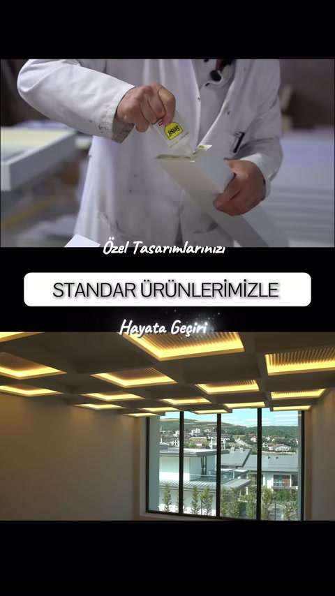 Sıvı karışım küçük armatür kalıbına aktarılırken tamamlanmış tavan gösteriliyor