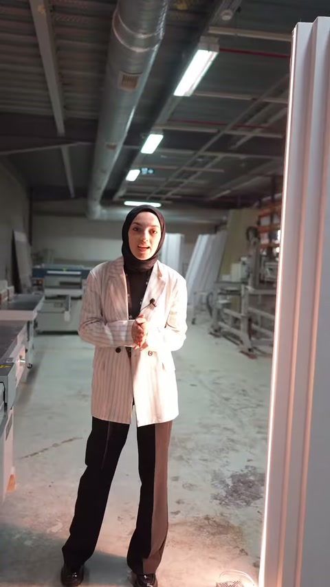 Dikey poliüretan profillerin oluklu yüzeyleri atölye ışığında belirginleşiyor.
