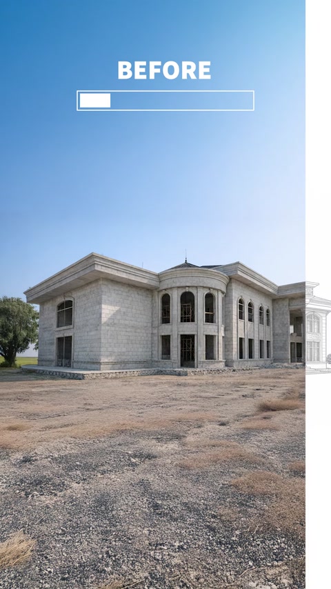 İnşaat halindeki yapının köşe cephesi ve pencere açıklıkları