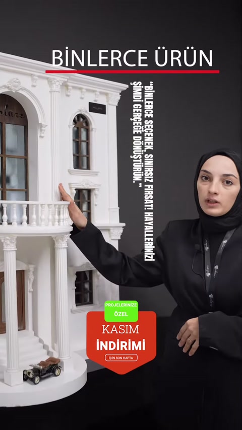 Kemerli açıklıklar ve korkuluklarla hazırlanmış dekoratif cephe modeli
