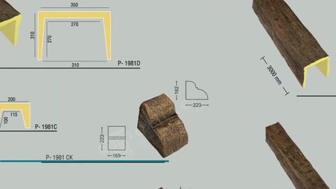 Dijital tasarım ekranında farklı ahşap görünümlü kiriş modelleri