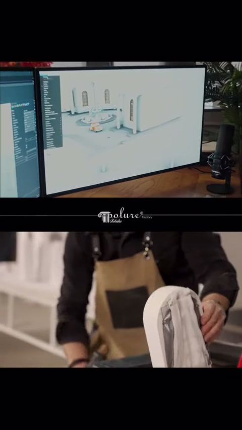 Bilgisayar ekranındaki villa modeline uygun kıvrımlı parça hazırlanıyor