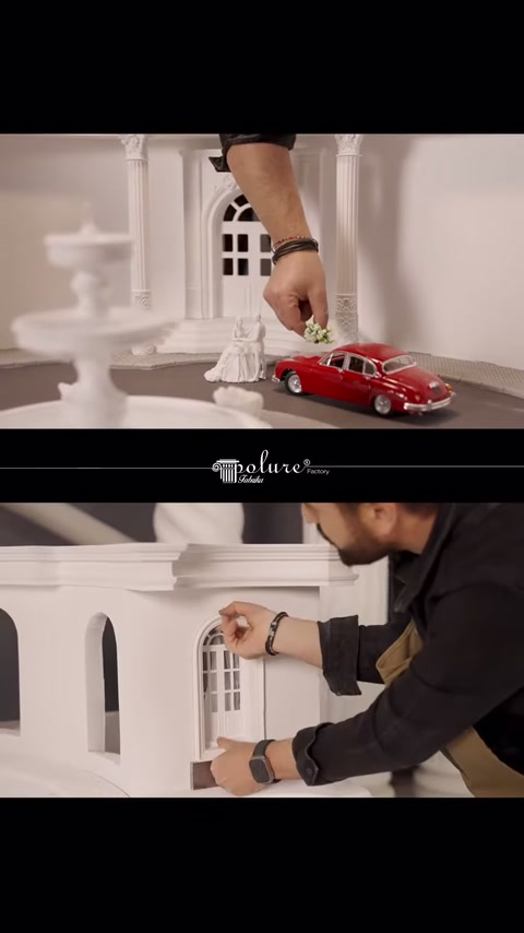 Maket avlusuna küçük figür eklenirken pencere sövesi cepheye takılıyor