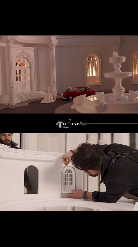 Sütunlu fuar standı maketinde pencere detayı son kez düzenleniyor