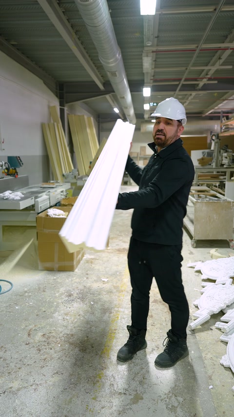 Çalışan uzun profil parçasını dikey tutarak kesitini sergiliyor