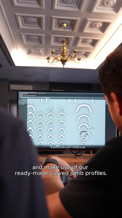 Ekranda farklı çap ve biçimlerde kavisli söve seçenekleri sıralanıyor