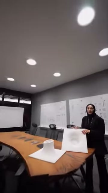 Toplantı odasında iki farklı armatür formu masa üzerinde duruyor