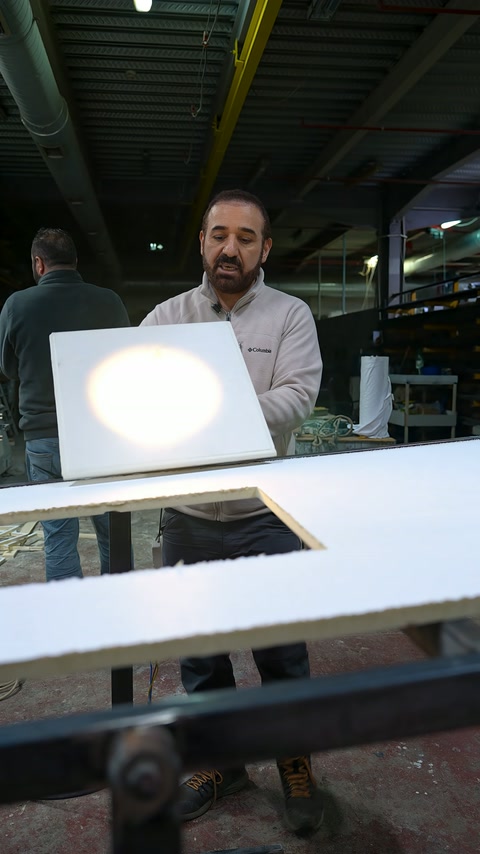 Usta, ışıklı armatürü yeniden dikleştirerek ön yüzünü izleyiciye sunuyor.