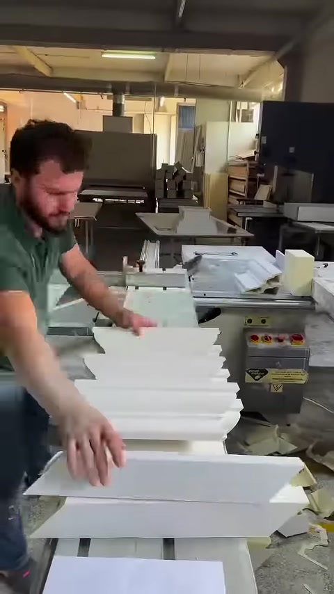 Usta farklı kesilmiş dekoratif parçaları tezgâh üzerinde düzenliyor