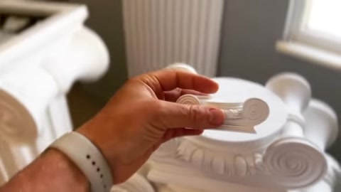 Dekoratif üst parça, sütun başlığının merkezinde elle deneniyor