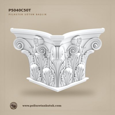 P5040C50T Poliüretan Akant Motifli Dev Pilaster Başlığı (45x91x55 cm)