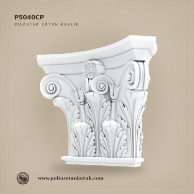 P5040CP Yassı Formlu Dekoratif Poliüretan Pilaster Başlığı (20x72x55 cm)