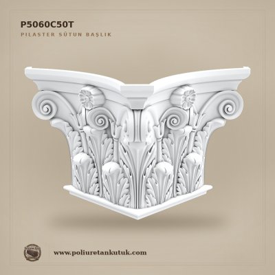 Poliüretan Akant Yapraklı Volütlü Pilaster Sütun Başlığı (68x136x84 cm)