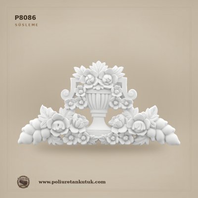 P8086 Poliüretan Vazo ve Çiçek Motifli Klasik Aplik 232x445 mm