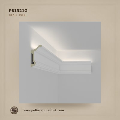 P81321G Poliüretan Kütük 5x10 cm Dekoratif Gizli Işık Tavan Profili
