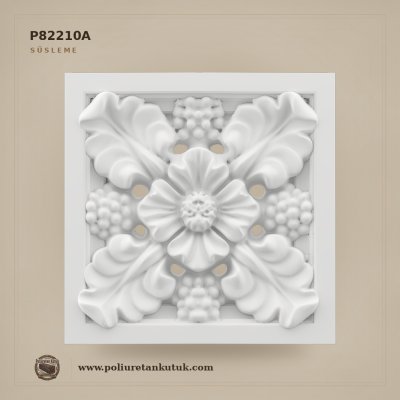 Poliüretan Çiçek Rölyefli Dekoratif Kare Göbek 24x24 cm