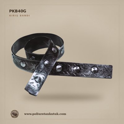 PKB40G Gümüş Eskitme Perçinli Kauçuk Kiriş Bandı 4 cm